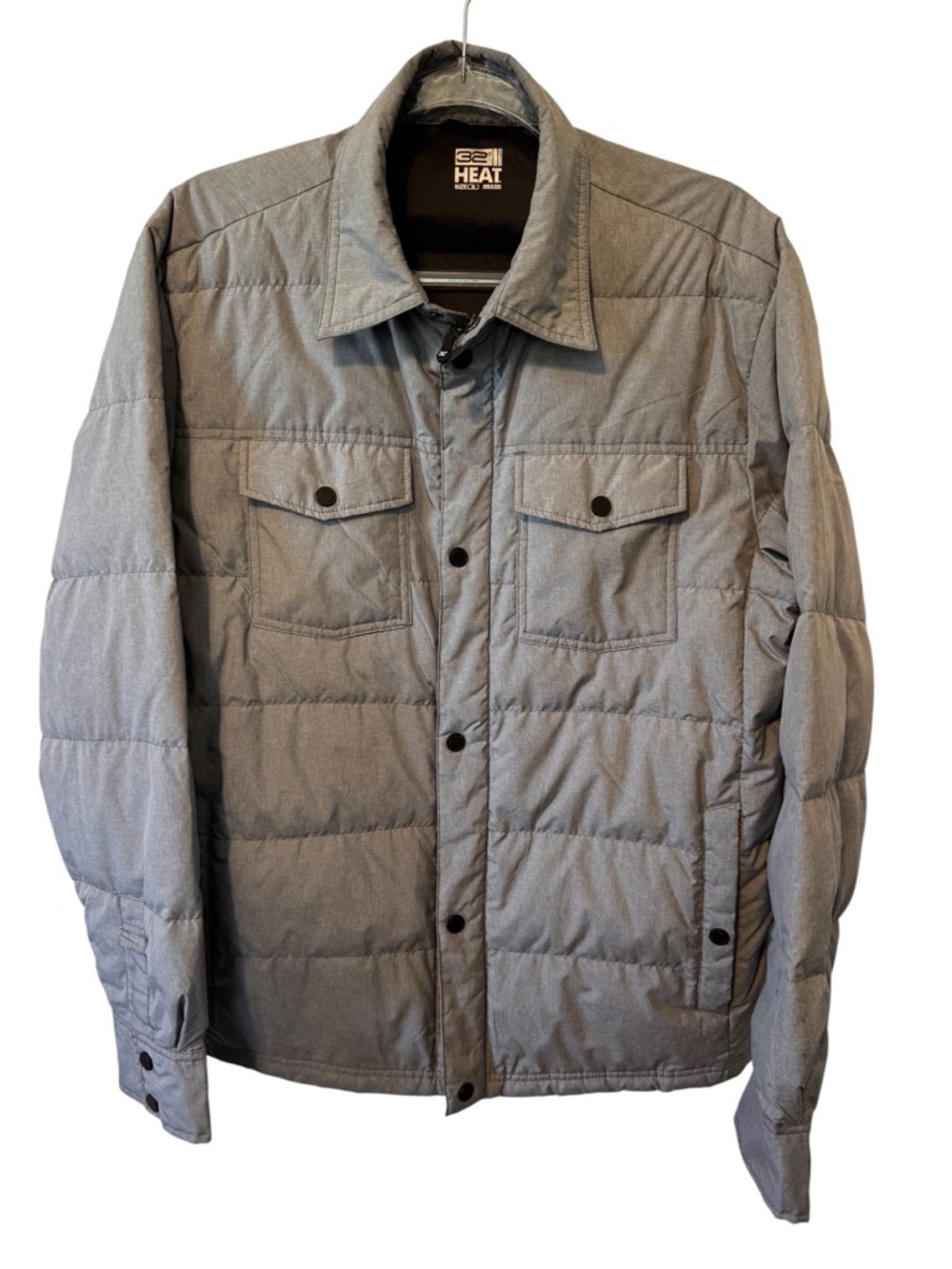32 Degrees Heat Men's Gray Quilted Puffer Jacket Lightweight Size Medium